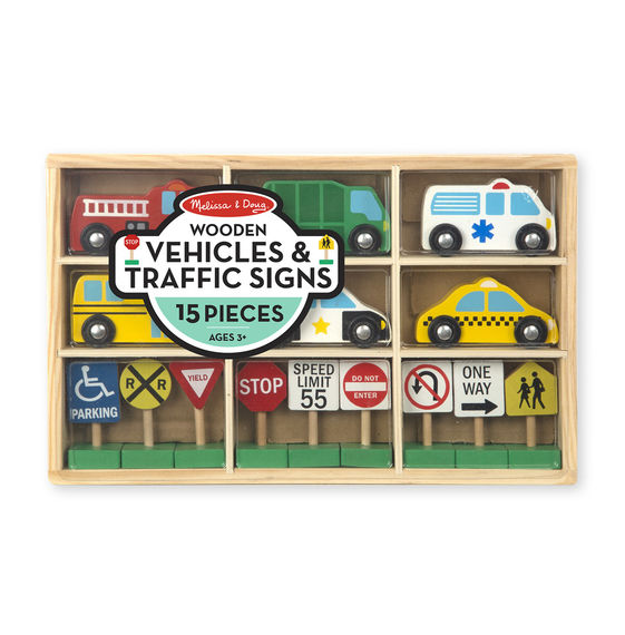 3177 - Melissa & Doug Wooden Vehicles and Traffic Signs