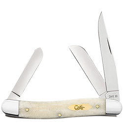 Case XX #11021 - Medium Stockman - Natural Smooth Bone, Brass Case Bomb Shield 