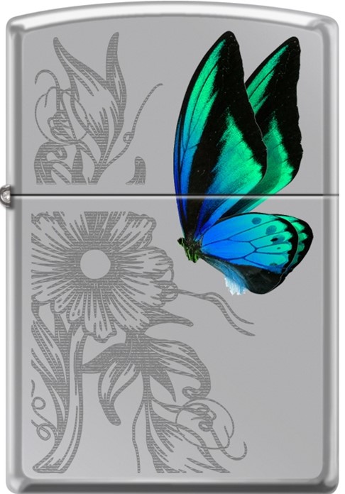 Zippo - #13303 Butterfly & Flower, High Polish Chrome Lighter
