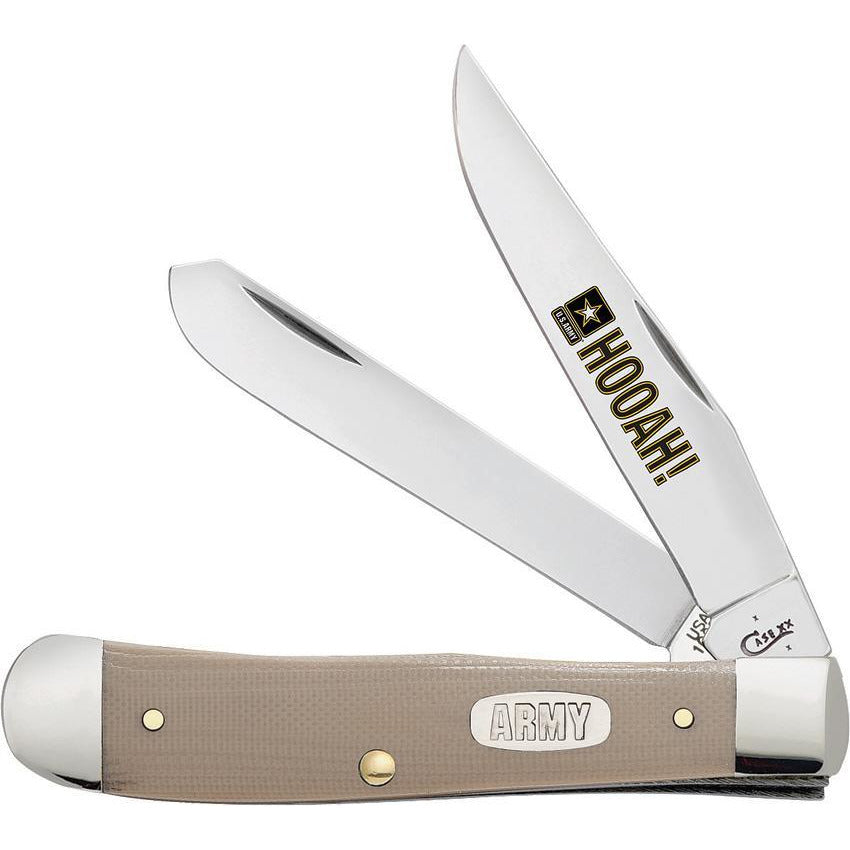 Case XX #15014 - Trapper - Army Trapper Knife HOOAH Tan G-10 