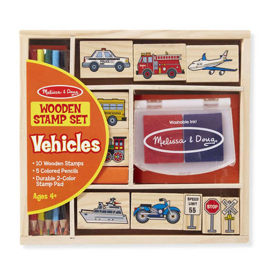 2409 - Melissa & Doug Wooden Stamp Set Vehicle 