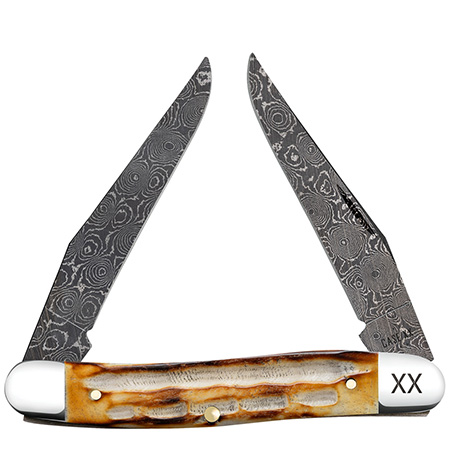 Case XX #27231 - Muskrat - Burnt Natural Bone - Deep Canyon Jig - Damascus