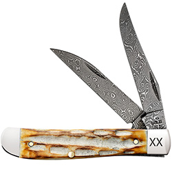 Case XX #27233 - Mini Trapper - Burnt Natural Bone - Deep Canyon Jig - Damascus