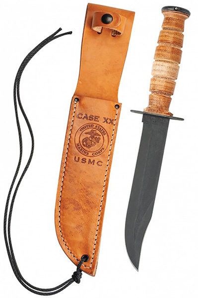 Case XX #00334 - USMC Grooved Leather Knife CS w/Leather Sheath