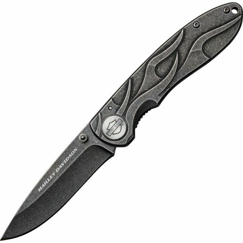 Case XX #52114 - Harley Davidson Tec-X Framelock Folding Knife - Black Stonewash Finish