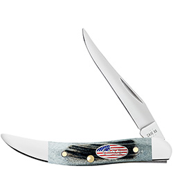 Case XX #53064 - Small Texas Toothpick - Sawcut Jig Gray Bone - Stars & Stripes Shield 