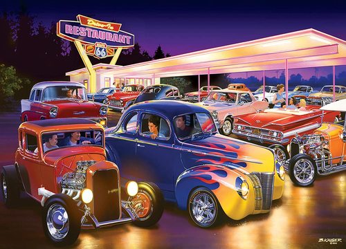 Leanin' Tree/MasterPieces Puzzle - #71951 Cruisin': Route 66 Friday Night Hot Rods - 1000pc Jigsaw Puzzle