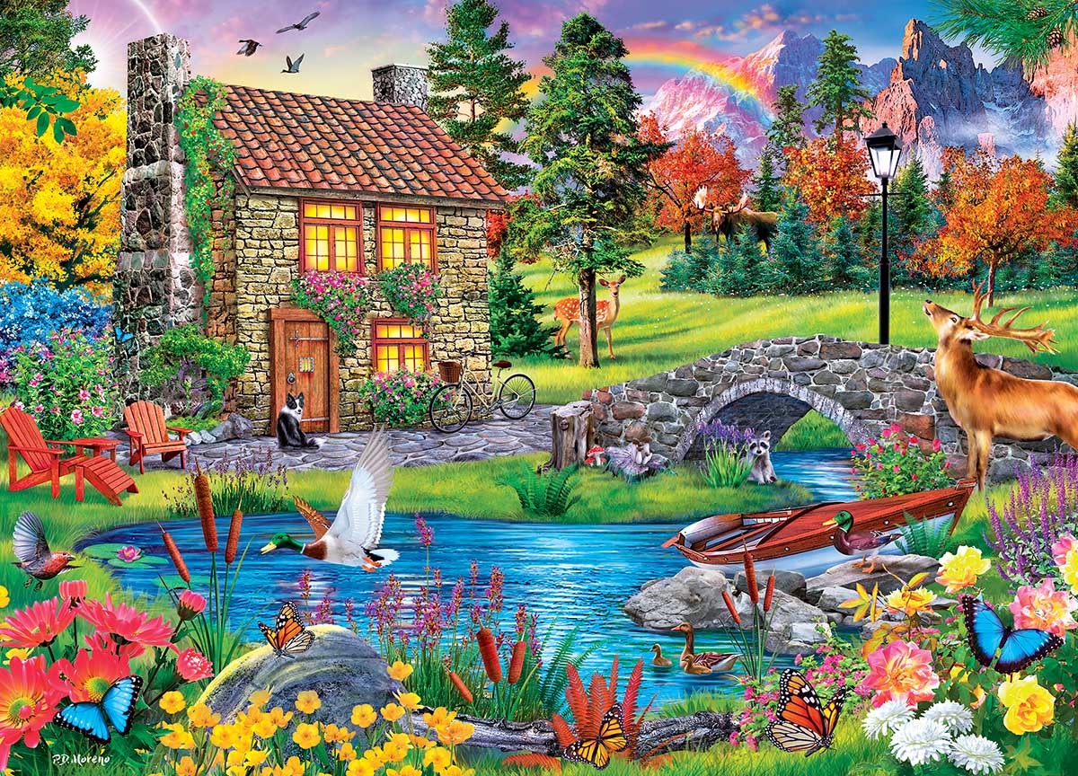 Masterpieces Hidden Falls Cottage 1000 piece jigsaw puzzle Linen 