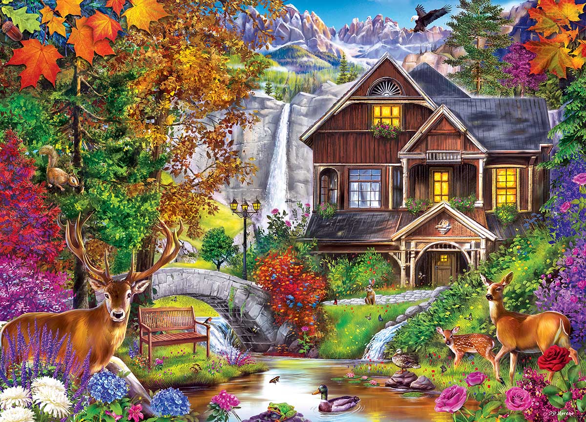 Leanin' Tree/MasterPieces Puzzle - #71985 Flower Cottages: Hidden Falls Retreat - 1000pc Jigsaw Puzzle